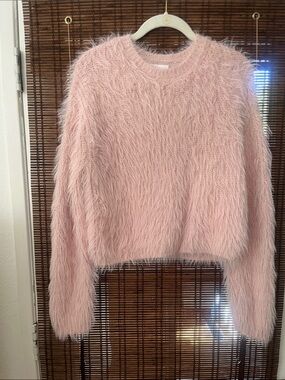Velvet Pink Fuzzy Crew Neck Sweater